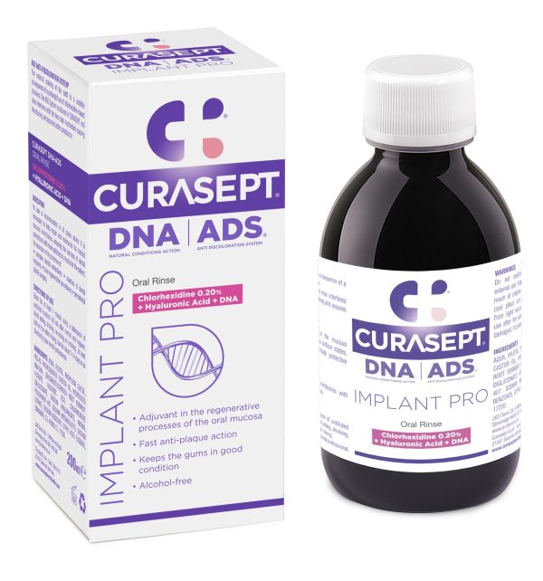 Ополіскувач CURASEPT ADS DNA IMPLANT PRO 0,2% CHX, гіалуронова кислота, для відновлення тканин слизової оболонки, 200мл