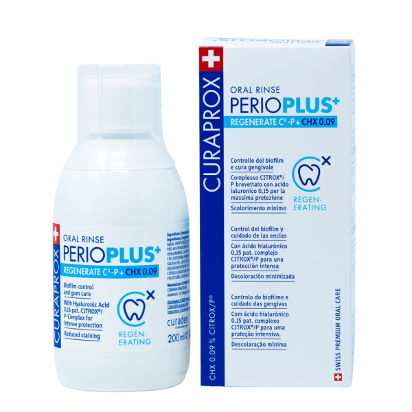 Ополіскувач Curaprox Perio Plus Regenerate, відновлюючий з гіалуроновою кислотою,  хлоргексидином 0,09% + Citrox®, 200мл.