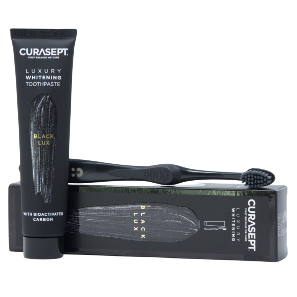 Зубна паста CURASEPT LUXURY WHITENING, BLACK, відбілююча, ремінералізуюча  з перекисом карбаміду, 75 мл+зубна щітка