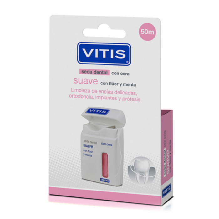 Зубна нитка VITIS м'яка, вощена з фтором і м'ятою, 50 м