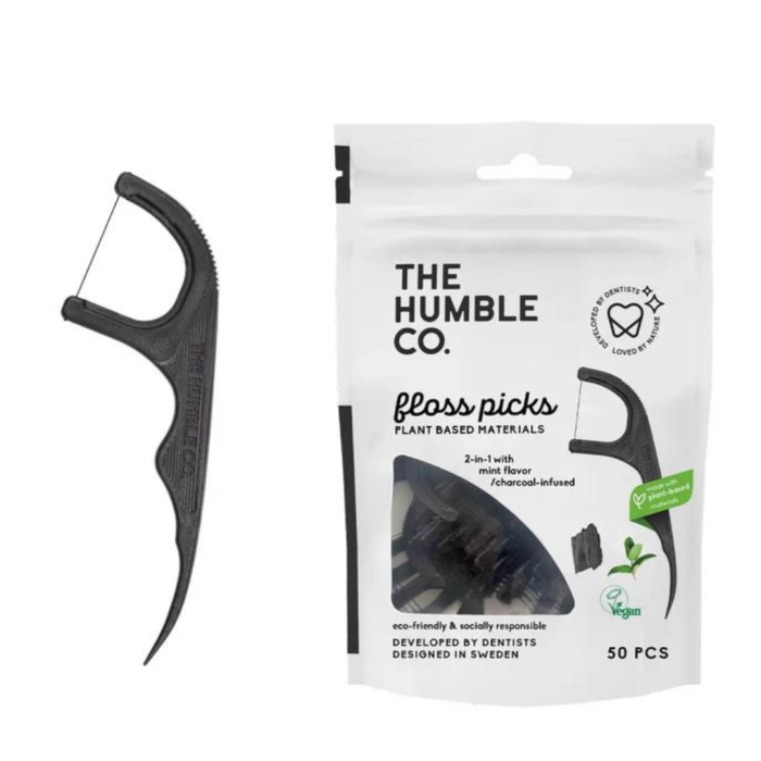 Зубний флос The Humble Co., одинарна нитка, м'ята, активоване вугілля, 50 шт.