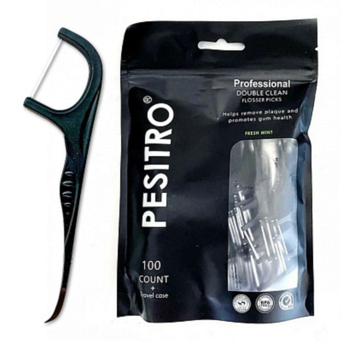 Зубні флосери Pesitro Double Clean,+футляр для подорожей, 100 шт