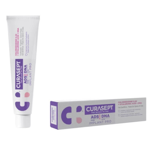 Зубна паста гель  CURASEPT ADS DNA IMPLANT PRO, 0,2% СНХ з гіалуроновою кислотою та ДНК, 75 мл Зубна паста гель  CURASEPT ADS DNA IMPLANT PRO, 0,2% СНХ з гіалуроновою кислотою та ДНК, 75 мл