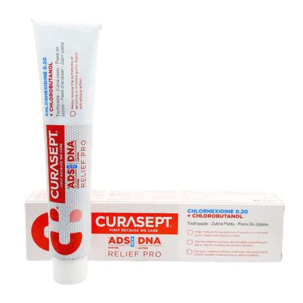 Зубна паста гель CURASEPT RELIEF PRO ADS 0,2% СНХ,+ хлорбутанол, заспокійлива дія, 75 мл