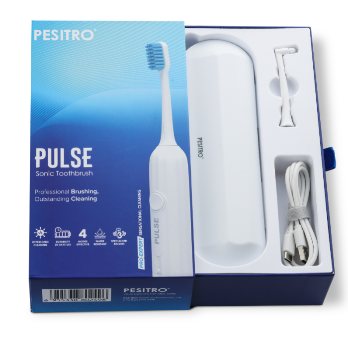 Звукова електрична щітка Pesitro Pulse Sonic з гідродинамічним ефектом, 2 насадки+футляр