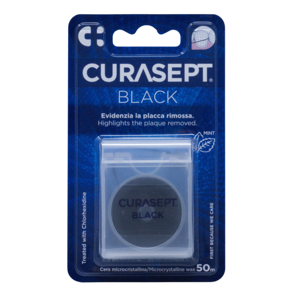 Зубна стрічка CURASEPT BLACK з хлоргексидином, смак м'яти 50 м