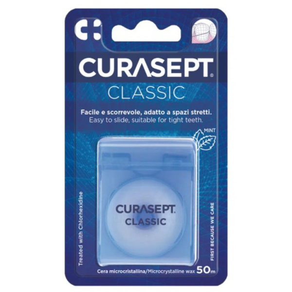 Зубна нитка CURASEPT CLASSIC вощена, смак м'яти, 50 м