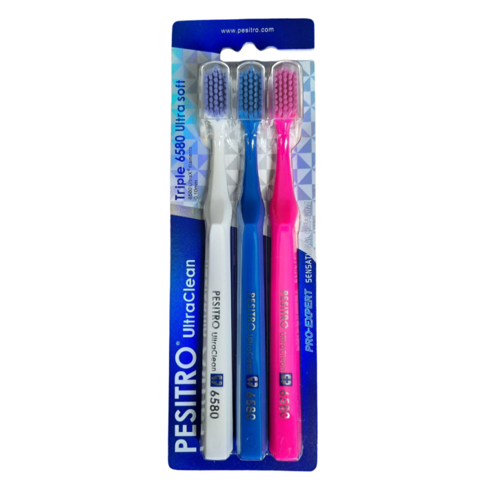 Набір зубних щіток Pesitro 6580 Ultra soft, 0,10 мм, 3 шт.