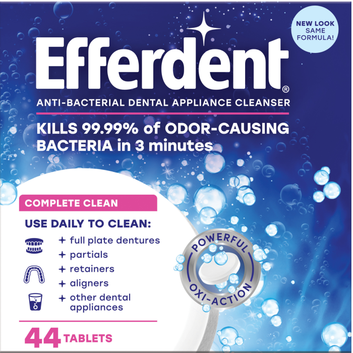 Таблетки антибактеріальні Efferdent для очищення зубних протезів та ортодонтичних апаратів, 44 шт.