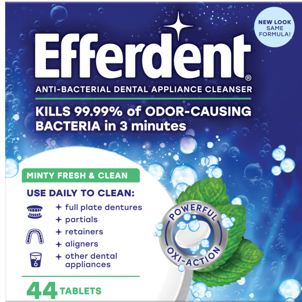 Таблетки антибактеріальні Efferdent для очищення зубних протезів та ортодонтичних апаратів, 44 шт.