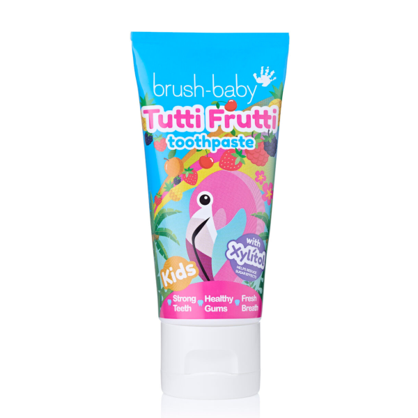Дитяча зубна паста Brush-Baby Tutti Frutti Flamingo 3+ роки, фруктовий смак, 1350 ppm, 50 мл