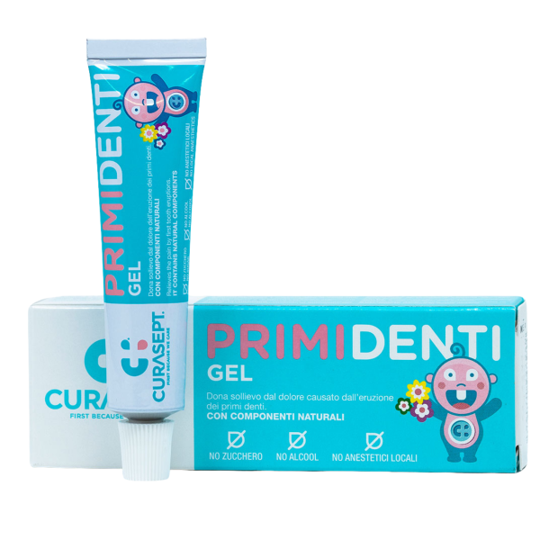 Набір для немовлят CURASEPT PRIMI DENTI, гель при прорізуванні зубів,  20 мл, та масажна щітка
