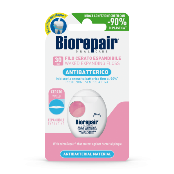 Зубна нитка Biorepair вощена розширювальна, з гідроксиапатитом і гіалуроновою кислотою, 30 м Зубна нитка Biorepair вощена розширювальна, з гідроксиапатитом і гіалуроновою кислотою, 30 м