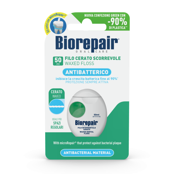 Зубна нитка Biorepair, вощена, з гідроксиапатитом, 50 м Зубна нитка Biorepair, вощена, з гідроксиапатитом, 50 м