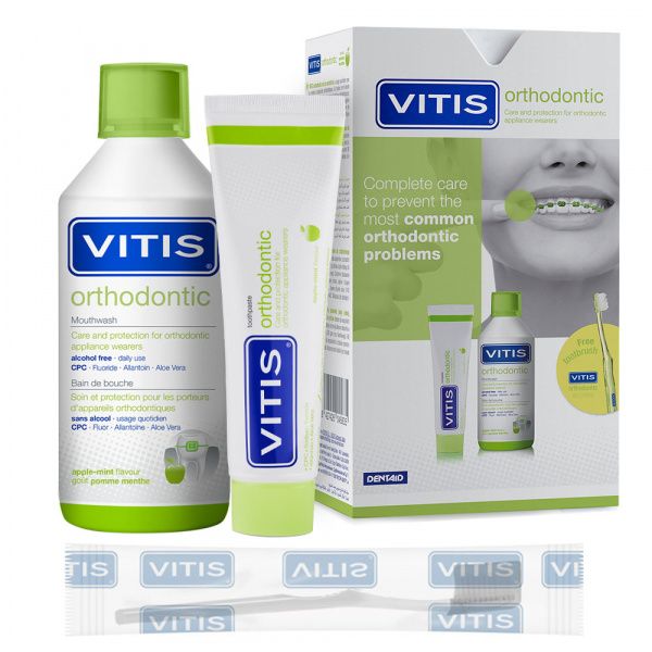 Набір ортодонтичний VITIS ORTHODONTIC: ополіскувач 500 мл, зубна паста 100 мл, зубна щітка Набір ортодонтичний VITIS ORTHODONTIC: ополіскувач 500 мл, зубна паста 100 мл, зубна щітка
