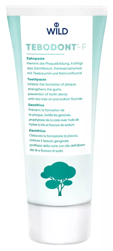Зубна паста TEBODONT-F з олією чайного дерева (Melaleuca Alternifolia) та фторидом, проти карієсу, зміцнює ясна, 75 мл Зубна паста TEBODONT-F з олією чайного дерева (Melaleuca Alternifolia) та фторидом, проти карієсу, зміцнює ясна, 75 мл