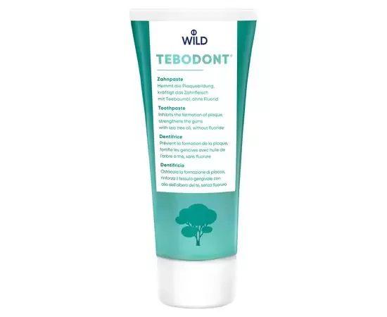 Зубна паста TEBODONT з олією чайного дерева (Melaleuca Alternifolia) без фтору, проти карієсу, зміцнює ясна, 75 мл Зубна паста TEBODONT з олією чайного дерева (Melaleuca Alternifolia) без фтору, проти карієсу, зміцнює ясна, 75 мл